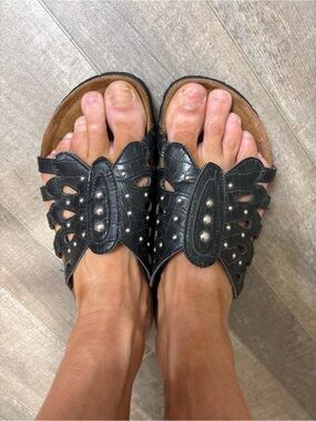 Betula by Birkenstock Black Studded Sandals EU 39 US 8 Boho Comfort Slides”